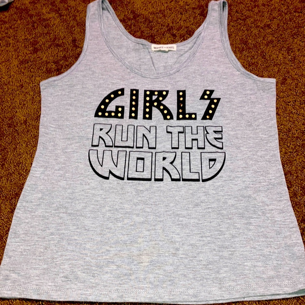 Girls run the world by Inspired Hearts Medium EUC-like new tank grey & black